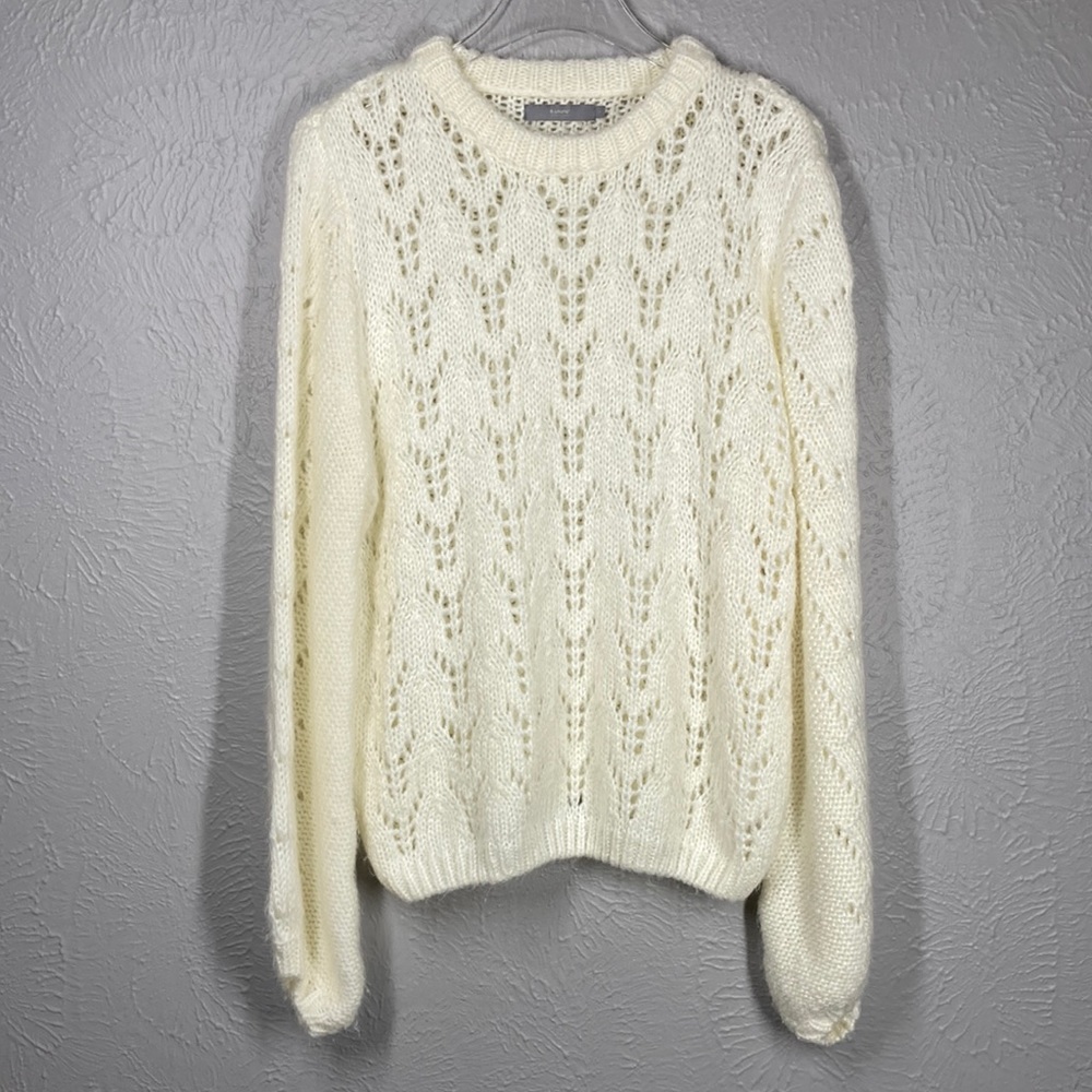 b. young Off White Open Knit Chunky Long Sleeve Sweater Women's Size Lar…